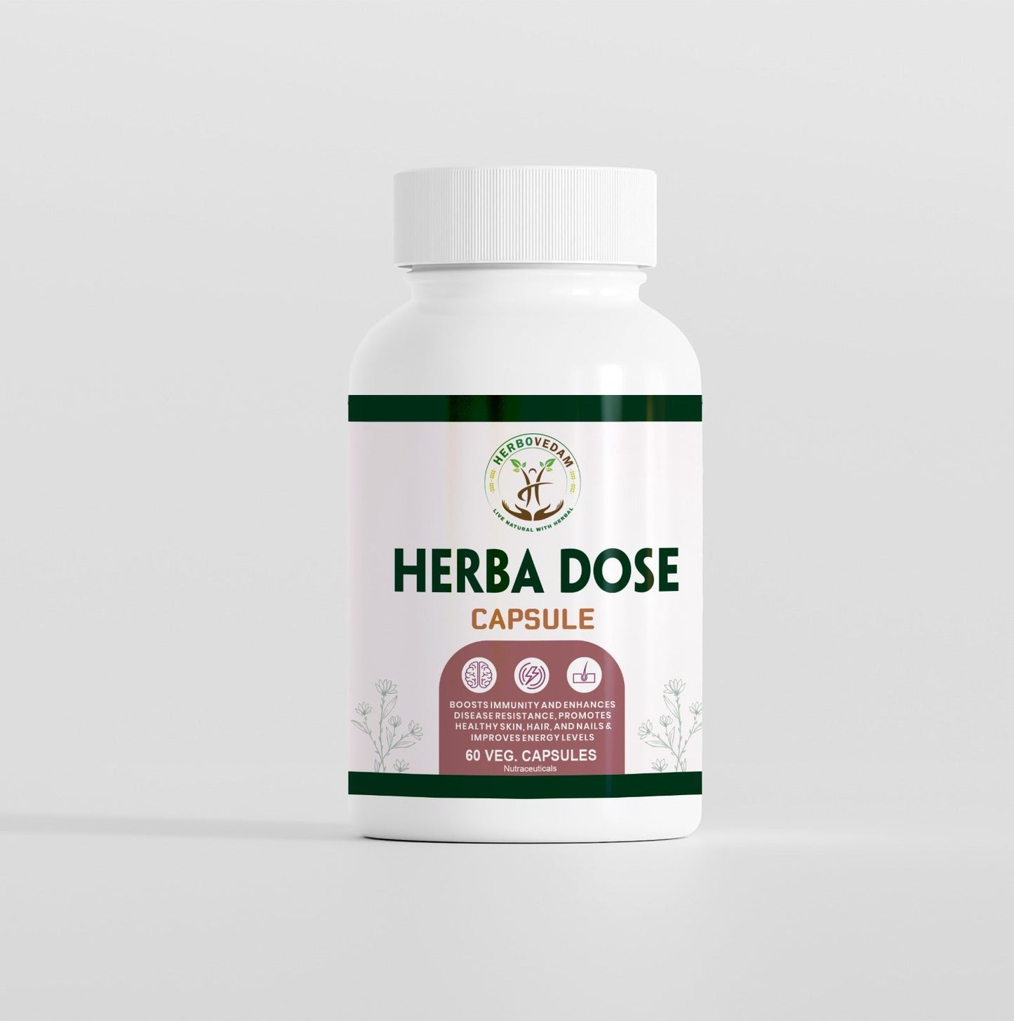 Herba Dose Capsules by Herbovedam, a herbal supplement designed to boost immunity and support wellness in diabetes management.